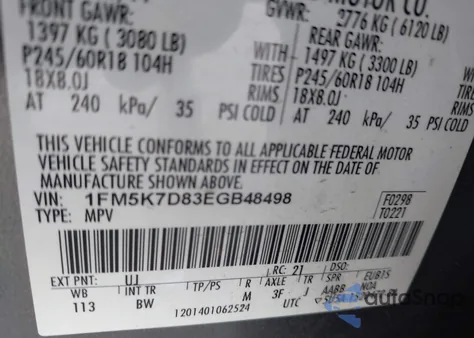 2014 Ford Explorer Xlt from USA, damaged, VIN 1FM5K7D83EGB48498